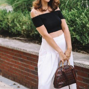 Zara Trafaluc Black Smocked Crop Top Large/Medium